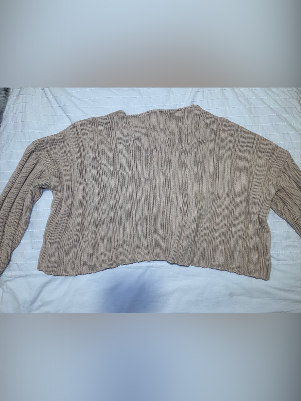 ZARA Taupe Ribbed Crew Neck Knit Sweater Large - Picture 6 of 7